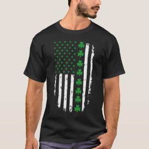 Irish American Green Clover & Stars Flag St Patric T-Shirt