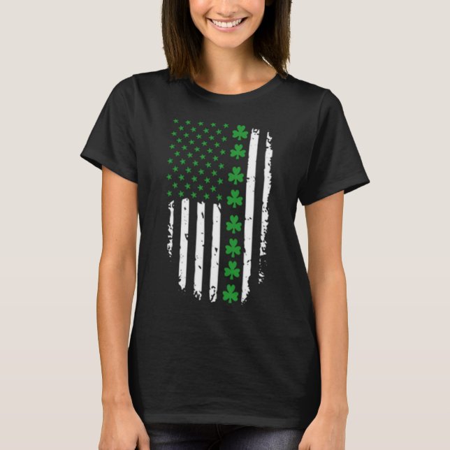 Irish American Green Clovers & Stars Flag T-Shirt (Front)