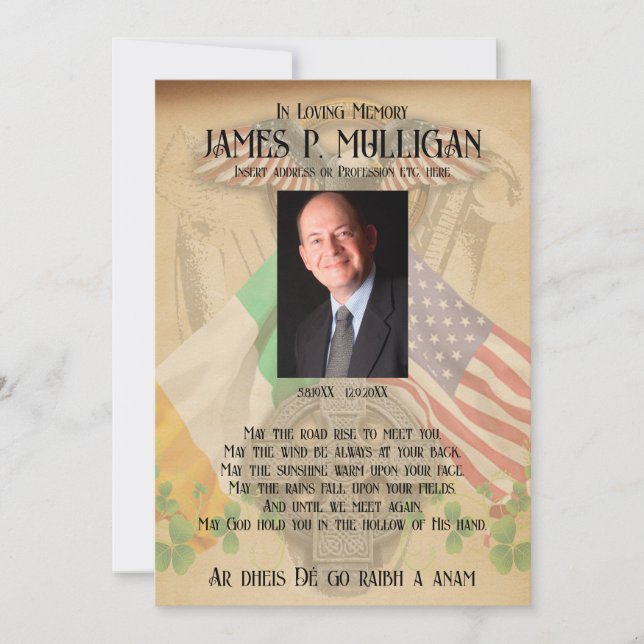 Irish American Memorial Photo Card (Front)