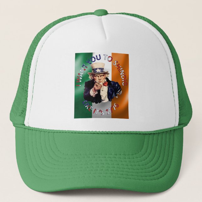 Irish American Uncle Sam Celebration Shindig Trucker Hat (Front)