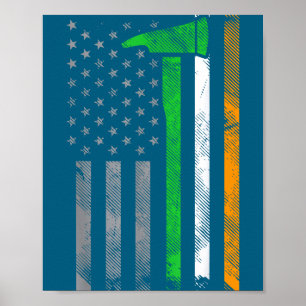 Irish American Us Flag Firefighter Axe Fire St Pat Poster