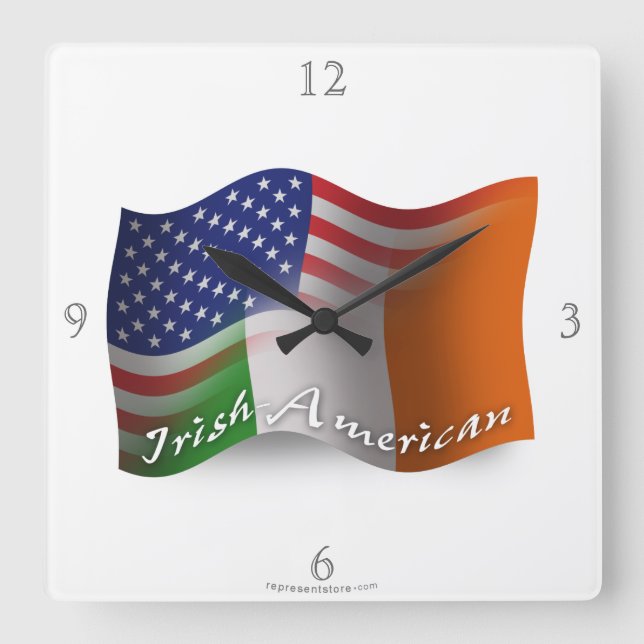 Irish-American Waving Flag Square Wall Clock (Front)