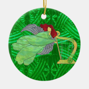 Irish Angel and Harp in Stained Glass Ceramic Tree Decoration