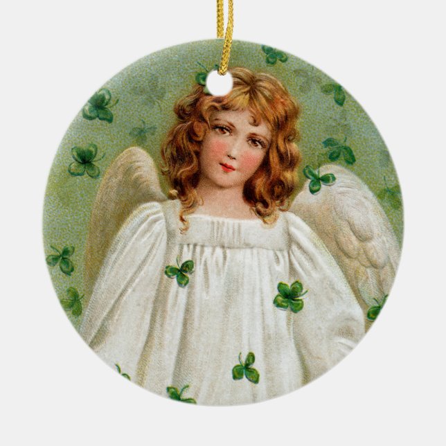 Irish Angel Christmas Ornament. Nollaig Shona Duit Ceramic Tree Decoration (Front)