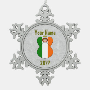 Irish Angel Flag Red Hair Shamrock Eyes Snowflake Pewter Christmas Ornament
