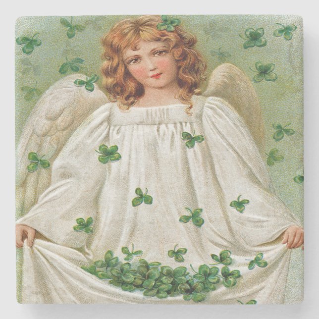 Irish Angel From Vintage Postcard, Marble Coaster (Front)