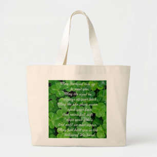 Irish Angel in Stained Glass on Clover Large Tote Bag