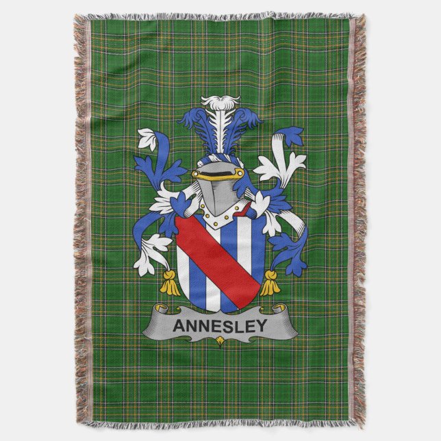  Irish Annesley Coat of Arms Family Crest Ireland Throw Blanket (Front Vertical)