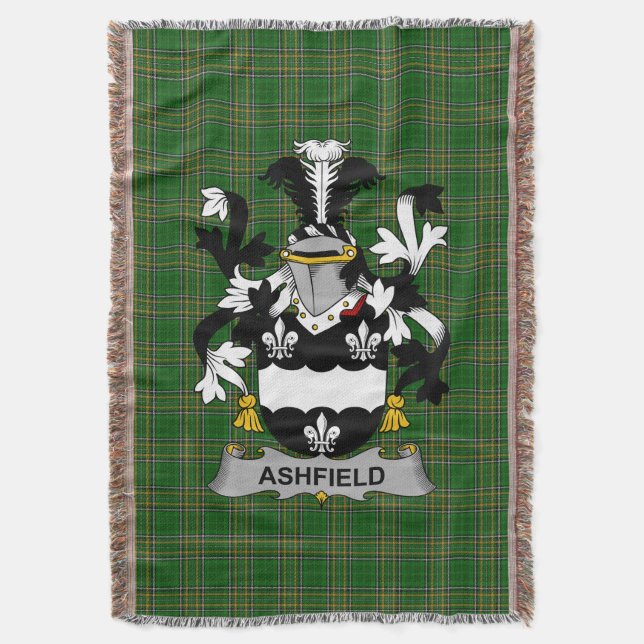  Irish Ashfield Coat of Arms Family Crest Ireland Throw Blanket (Front Vertical)