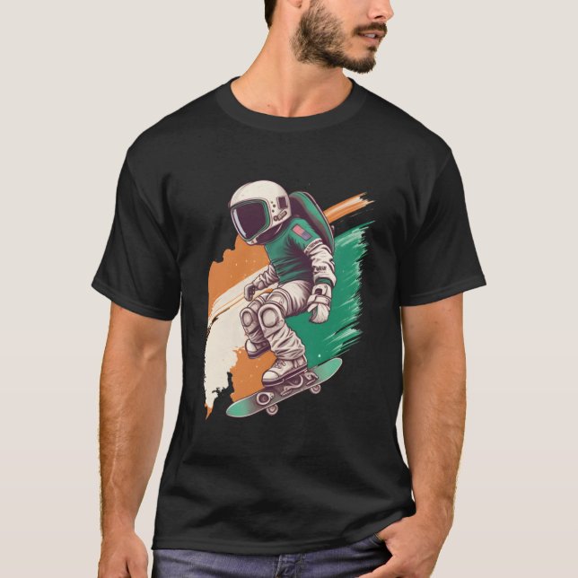 Irish Astronaut Skater  Galaxy Skateboard Space Bo T-Shirt (Front)
