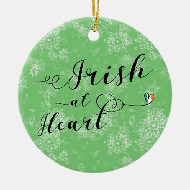 Irish at Heart, Christmas Tree Ornament, Ireland Ceramic Tree Decoration (Front)
