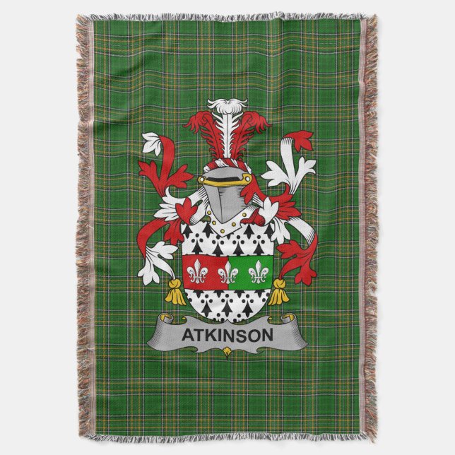 Irish Atkinson Coat of Arms Family Crest Ireland Throw Blanket (Front Vertical)