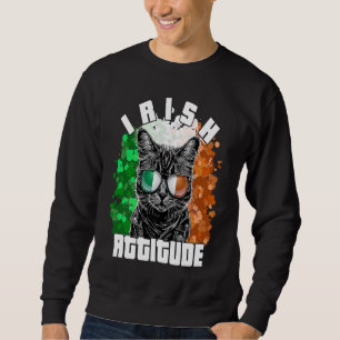 Irish Attitude Cat Sunglasses Ireland Flag Sweatshirt