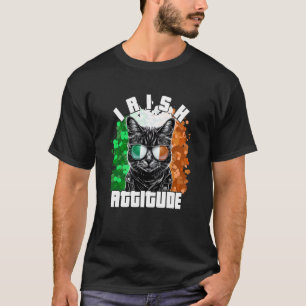 Irish Attitude Cat Sunglasses Ireland Flag T-Shirt