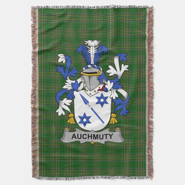  Irish Auchmuty Coat of Arms Family Crest Ireland Throw Blanket (Front Vertical)