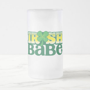 IRISH BABE! cute with a shamrock Frosted Glass Beer Mug