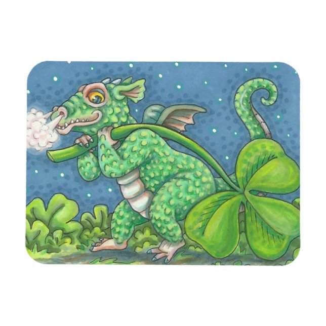 IRISH BABY DRAGON Fantasy SHAMROCK MAGNET (Horizontal)