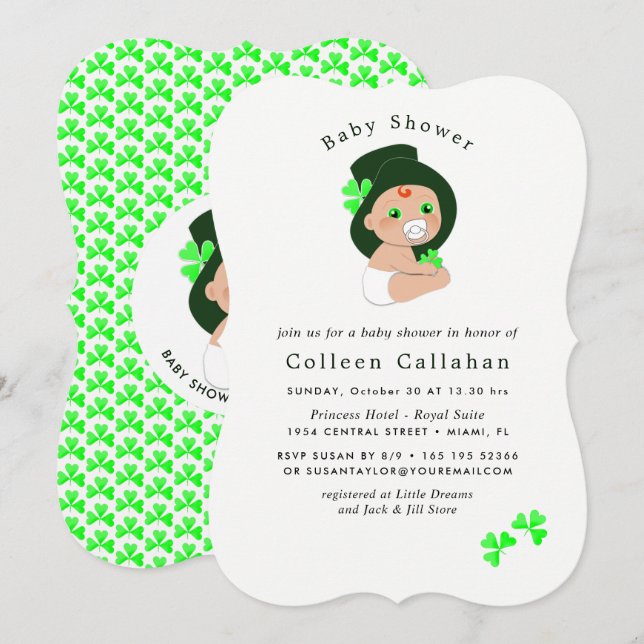 Irish Baby Leprechaun Lucky Shamrock Baby Shower Invitation (Front/Back)