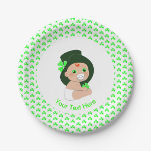 Irish Baby Leprechaun Lucky Shamrock Baby Shower Paper Plate