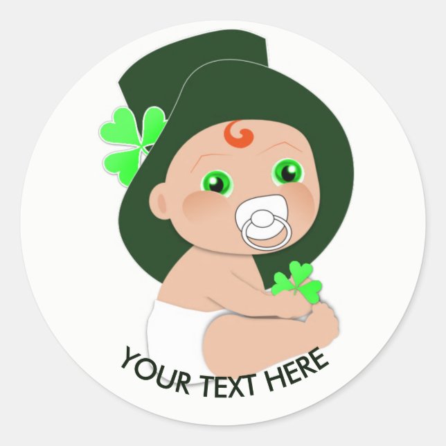Irish Baby Leprechaun Lucky Shamrock Personalised Classic Round Sticker (Front)