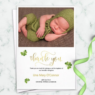 Irish baby Shamrock Thank You baptism, green gold