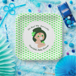 Irish Baby Shower Leprechaun Lucky Shamrock Paper Plate