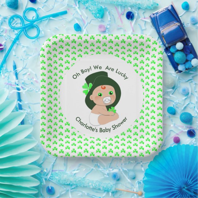 Irish Baby Shower Leprechaun Lucky Shamrock Paper Plate (Party)