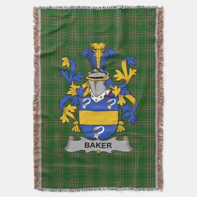  Irish Baker Coat of Arms Family Crest Ireland Throw Blanket (Front Vertical)