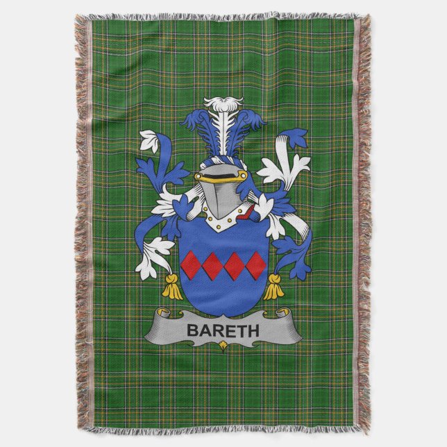  Irish Bareth Coat of Arms Family Crest Ireland Throw Blanket (Front Vertical)
