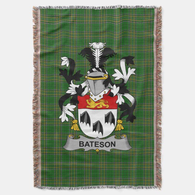  Irish Bateson Coat of Arms Family Crest Ireland Throw Blanket (Front Vertical)