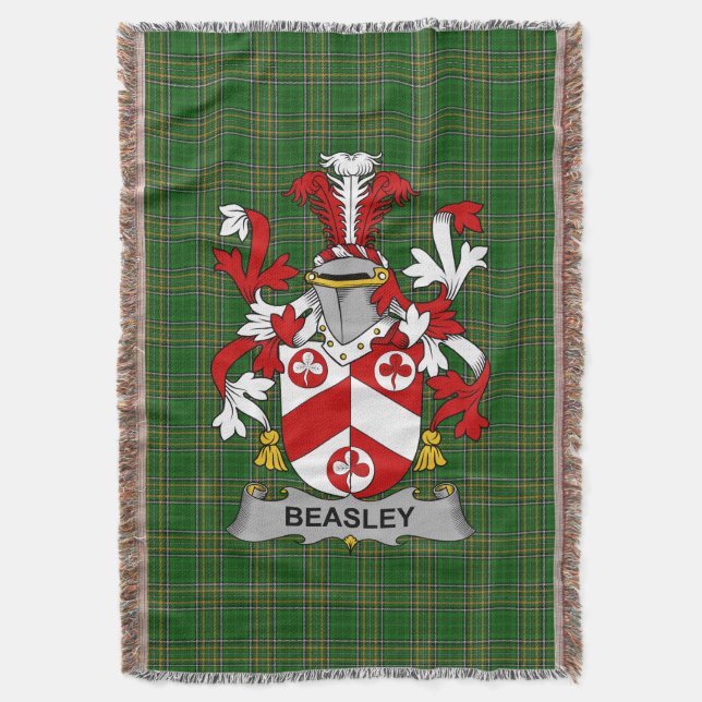  Irish Beasley Coat of Arms Family Crest Ireland Throw Blanket (Front Vertical)