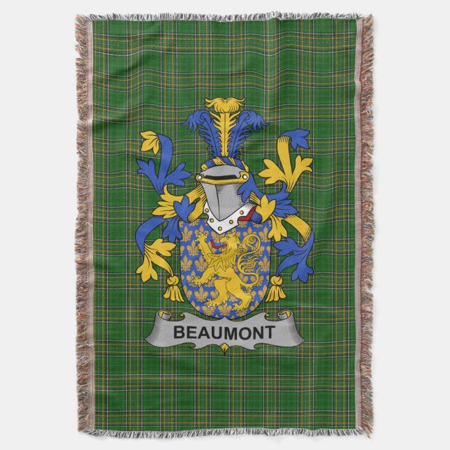  Irish Beaumont Coat of Arms Family Crest Ireland Throw Blanket (Front Vertical)