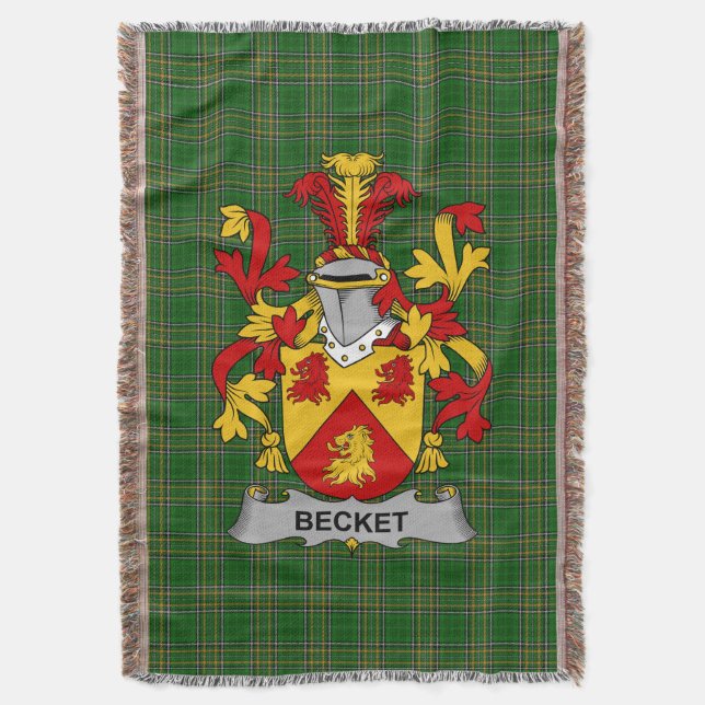  Irish Becket Coat of Arms Family Crest Ireland Throw Blanket (Front Vertical)