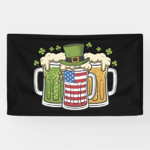 Irish Beer Ireland USA American Flag St Patrick's  Banner