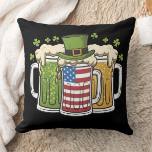 Irish Beer Ireland USA American Flag St Patrick's  Cushion