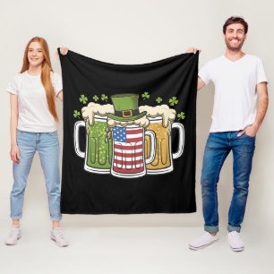 Irish Beer Ireland USA American Flag St Patrick's Fleece Blanket