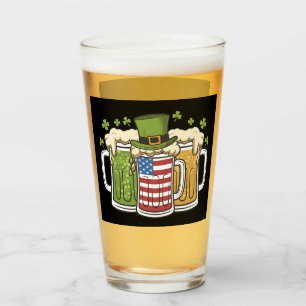 Irish Beer Ireland USA American Flag St Patrick's  Glass