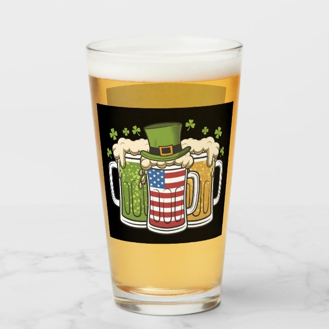 Irish Beer Ireland USA American Flag St Patrick's  Glass (Front Filled)