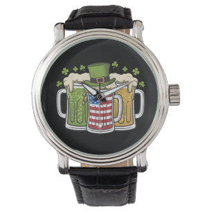 Irish Beer Ireland USA American Flag St Patrick's  Watch