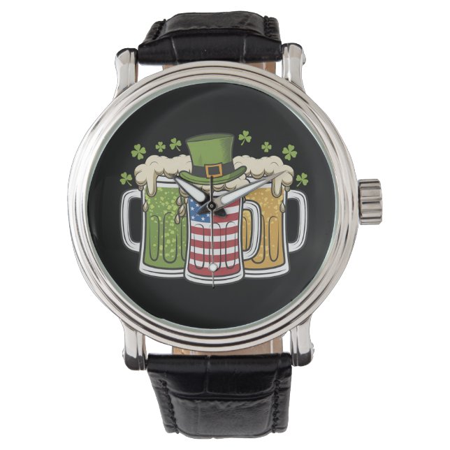 Irish Beer Ireland USA American Flag St Patrick's  Watch (Front)