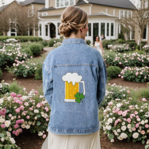 Irish Beer Mug with Shamrock Clover Denim Jacket
