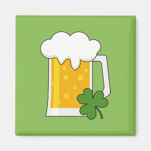 Irish Beer Mug with Shamrock Clover Magnet