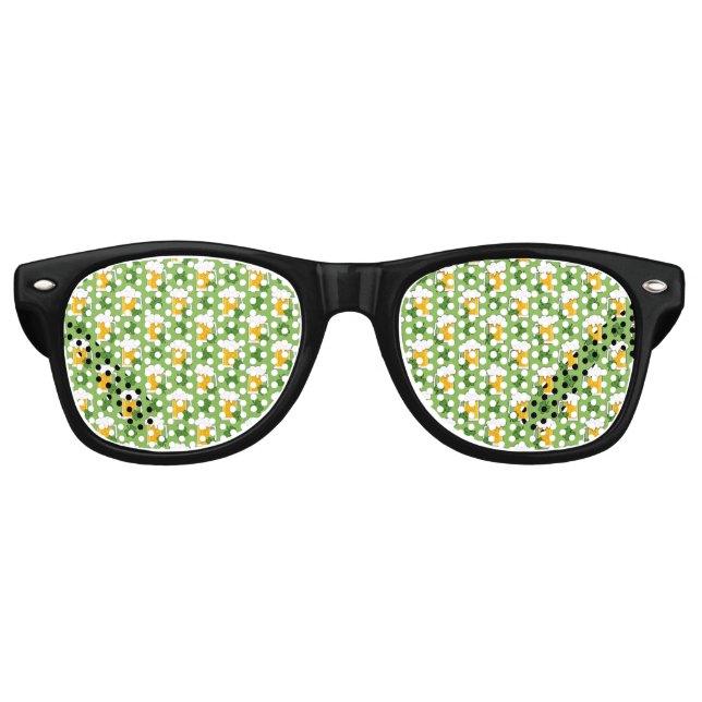Irish Beer Mug with Shamrock Clover Pattern Retro Sunglasses (Front)