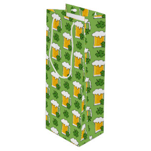 Irish Beer Mug with Shamrock Clover Pattern Wine Gift Bag