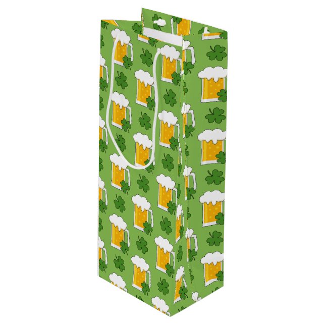Irish Beer Mug with Shamrock Clover Pattern Wine Gift Bag (Front Angled)