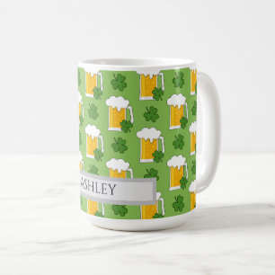 Irish Beer Mug with Shamrock Clover   Personalize
