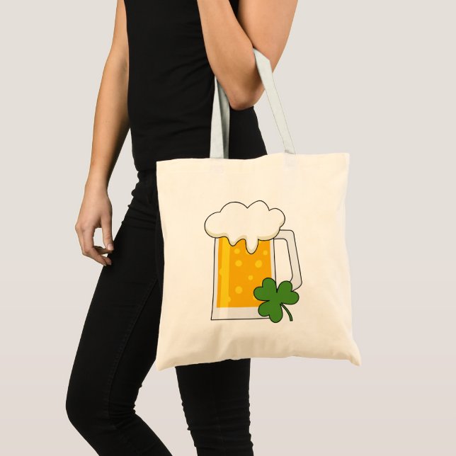 Irish Beer Mug with Shamrock Clover Tote Bag (Front (Product))