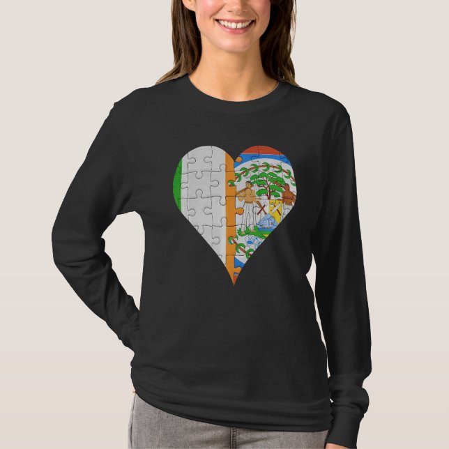 Irish Belizean Flag Heart T-Shirt (Front)