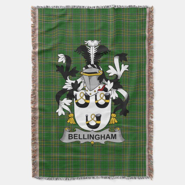  Irish Bellingham Coat of Arms Family Crest Irelan Throw Blanket (Front Vertical)
