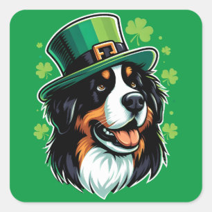 Irish Bernese Dog Leprechaun Hat St Patricks Day Square Sticker